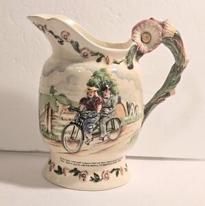 Daisy Bell Cow Bicycle Sweetheart 30s Majolica Pitcher Crown Devon Fieldings